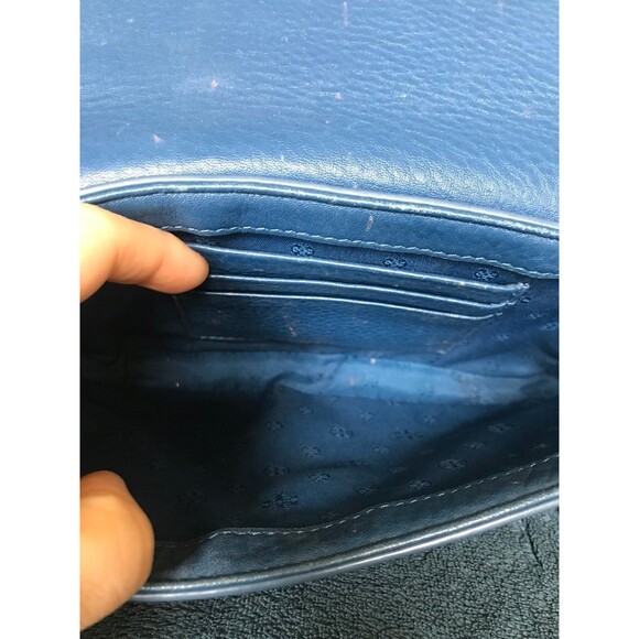 Tory Burch Blue Leather Robinson Chain Crossbody Bag wallet on chain - Picture 7 of 11